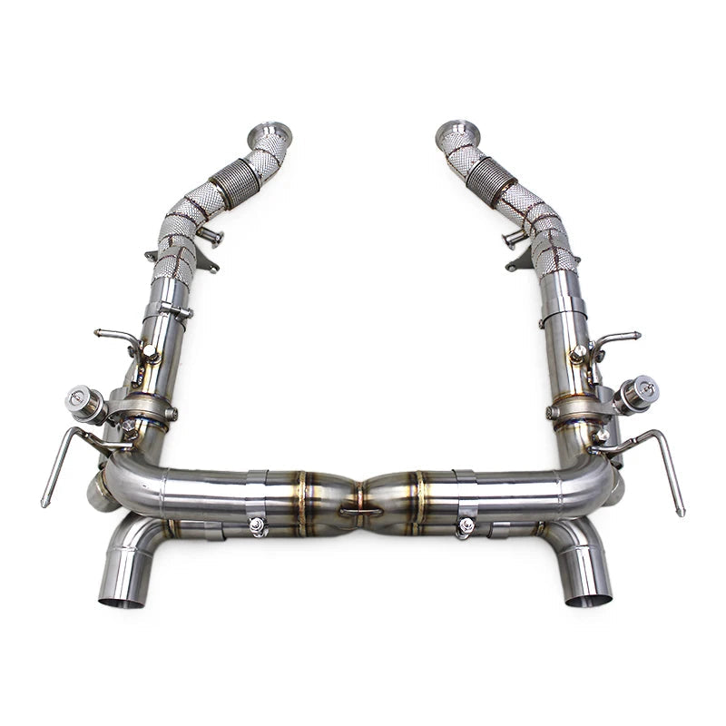 Ferrari F8 Stainless Steel Valved X-Pipe Muffler Catback Exhaust System w/ Downpipes