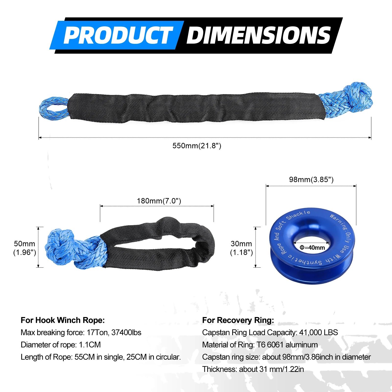 Heavy Duty Shackle Tow Strap - Rated For 41,000LB